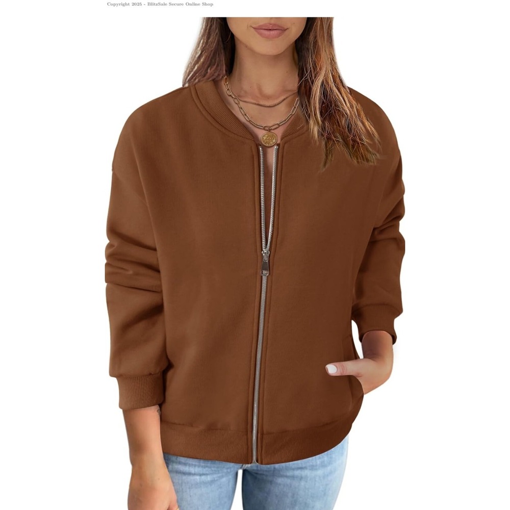 Womens Casual Long Sleeve Zip Up Sweatshirts Jackets with Pockets Size LArge